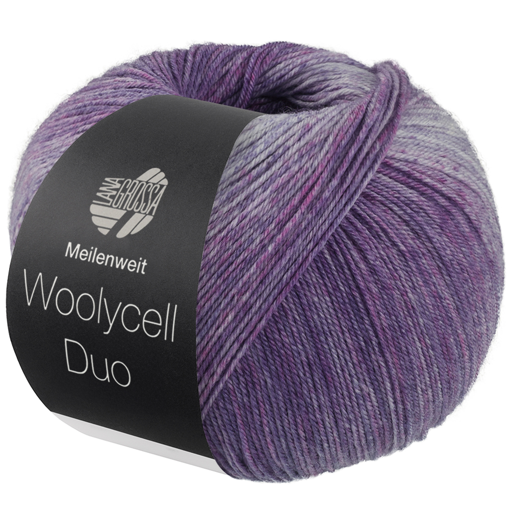 Woolycell Duo - Lana Grossa - coloris 6004 - Gris violet / jeans / rouge